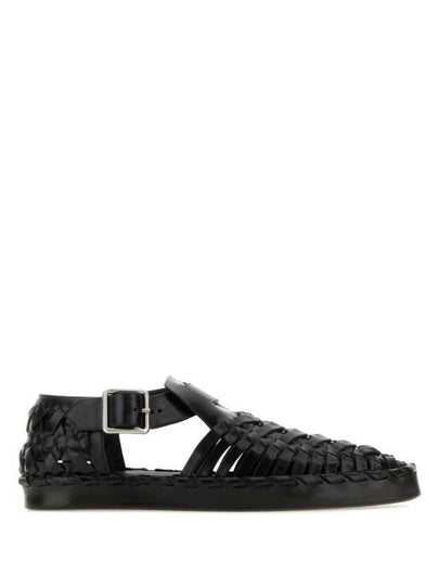 Woven Flat Leather Sandals Black - JIL SANDER - BALAAN 2