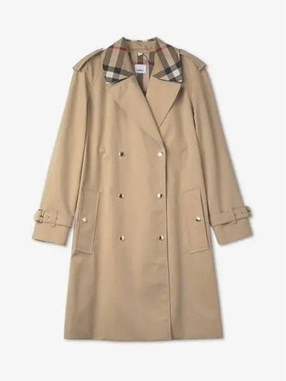 Women's Check Trim Cotton Gabardine Waterloo Trench Coat Beige - BURBERRY - BALAAN 2