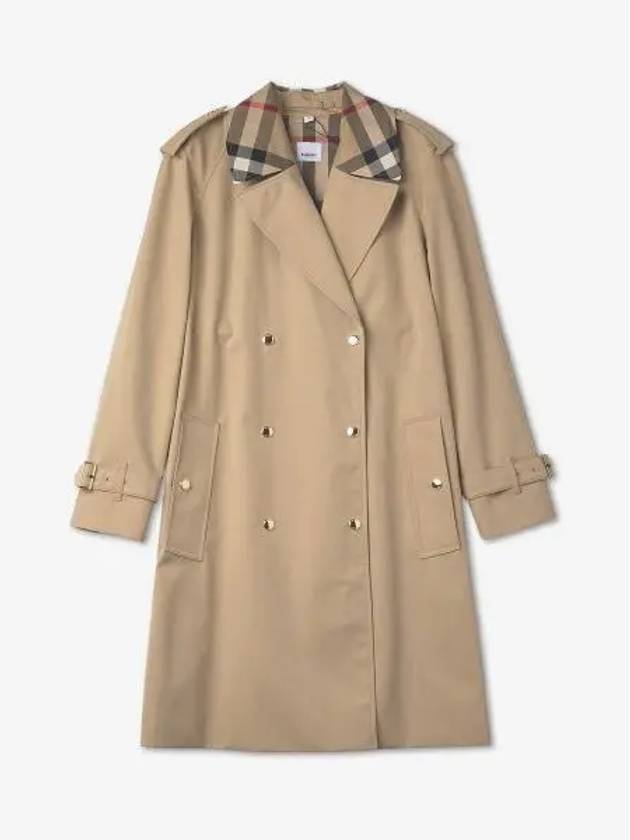 Women's Check Trim Cotton Gabardine Waterloo Trench Coat Beige - BURBERRY - BALAAN 2