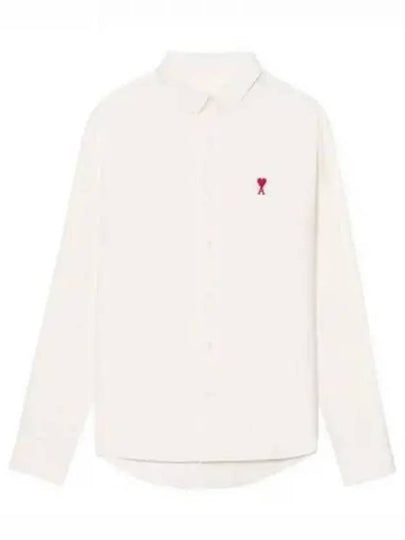 Button Down Boxy Fit Oxford Long Sleeve Shirt Natural White - AMI - BALAAN 2