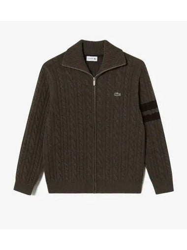 Men s cable zip up cardigan light brown - LACOSTE - BALAAN 1