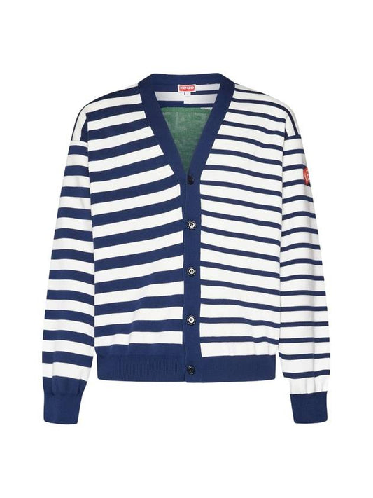 Men's Nautical Stripe Knit Cotton Cardigan Midnight Blue - KENZO - BALAAN 1