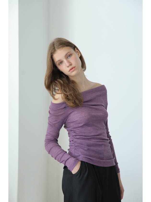 Caisienne off shoulder shirring stretch jersey t shirt purple - CAHIERS - BALAAN 10