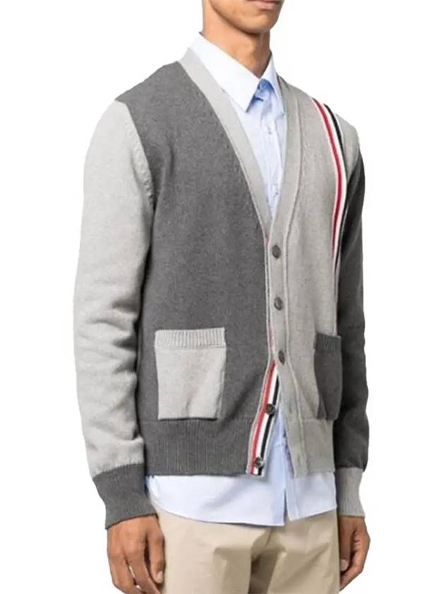 Fun Mix V-neck Cotton Cardigan Grey - THOM BROWNE - BALAAN 3