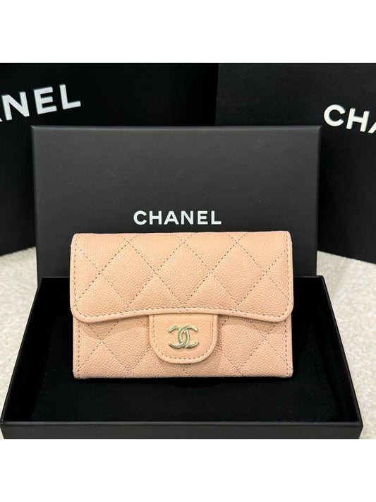 Classic caviar light beige champagne gold card wallet - CHANEL - BALAAN 1