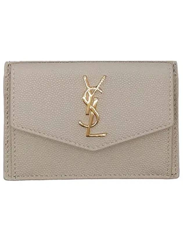 Uptown Grain De Poudre Embossed Leather Flap Card Case Vintage Blanc - SAINT LAURENT - BALAAN 1