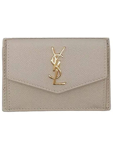 Uptown Grain De Poudre Embossed Leather Flap Card Case Vintage Blanc - SAINT LAURENT - BALAAN 1