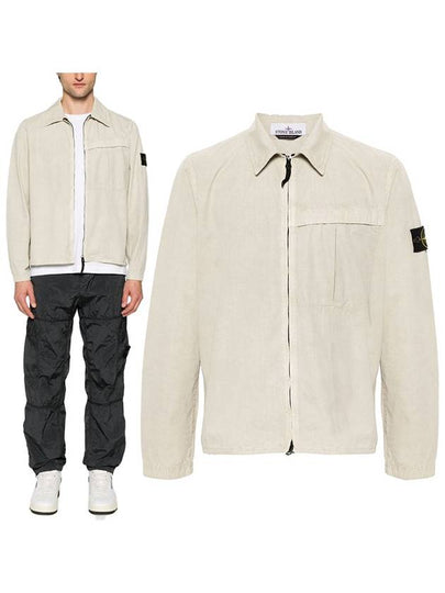 Organic Cotton Shirt Zip Up Jacket Beige - STONE ISLAND - BALAAN 2