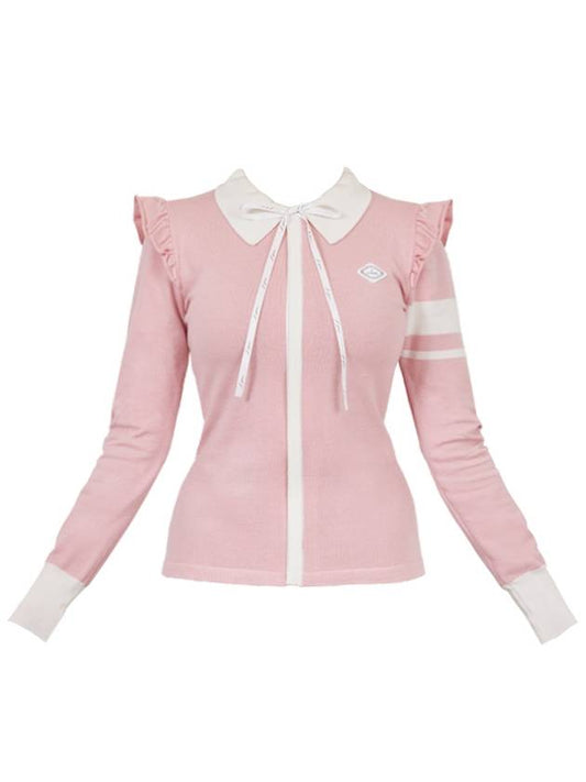 golf wear shoulder frill knit zip up Pink - J JANE - BALAAN 2