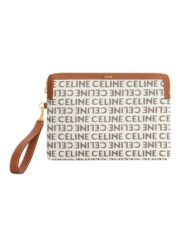 WoMen's All-Over Signature Logo Small Calfskin Pouch Bag Natural Tan - CELINE - BALAAN 1