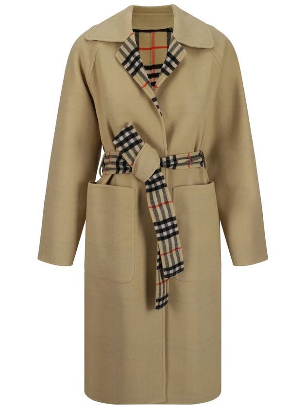 Check Reversible Tunbridge Wrap Wool Single Coat Flax - BURBERRY - BALAAN 2