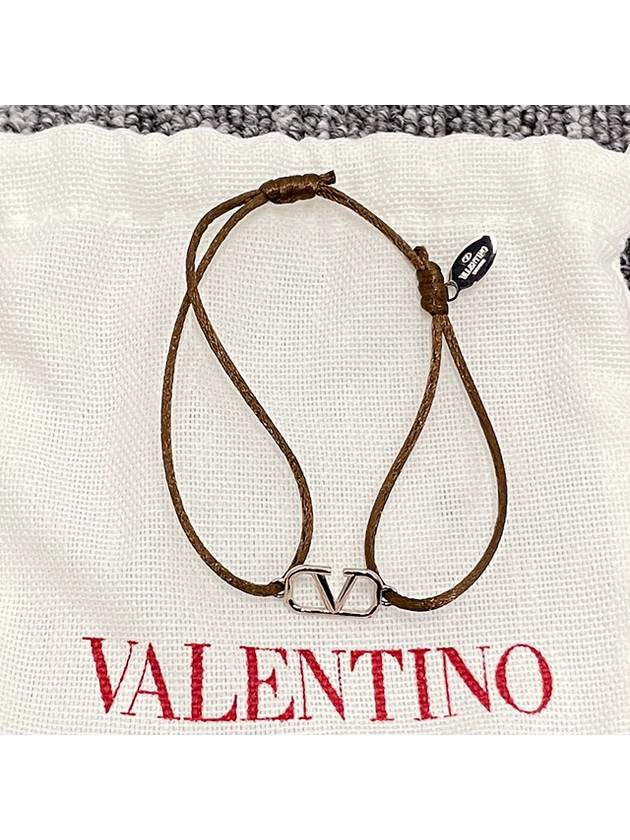 Silver V Logo Signature Bracelet Brown - VALENTINO - BALAAN 4