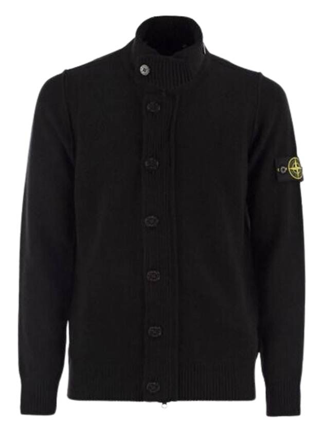 Wappen High Neck Button Up Wool Cardigan Black - STONE ISLAND - BALAAN 2