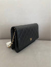 Classic Wallet On Chain Crossbody Bag Grained Calfskin Gold Black - CHANEL - BALAAN 6