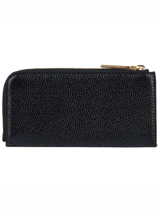 Stripe Zip Around Pebble Grain Leather Card Wallet Black - THOM BROWNE - BALAAN 4