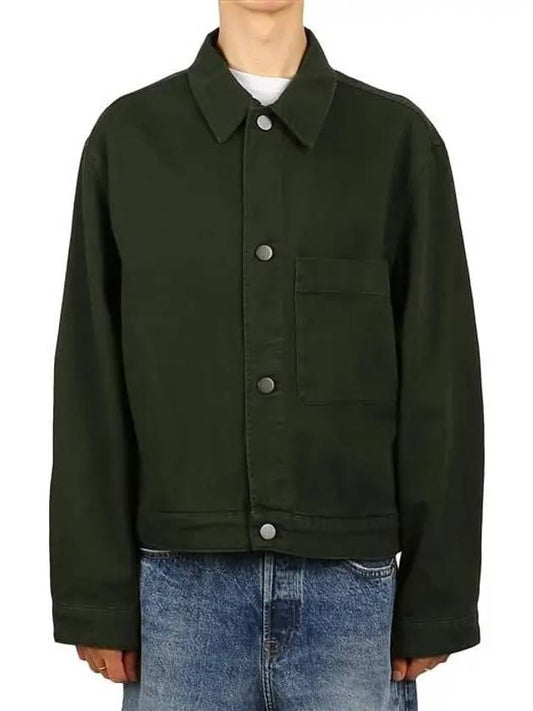 Men's Boxy Trucker Heavy Garment Dyed Denim Jacket Green - LEMAIRE - BALAAN 2