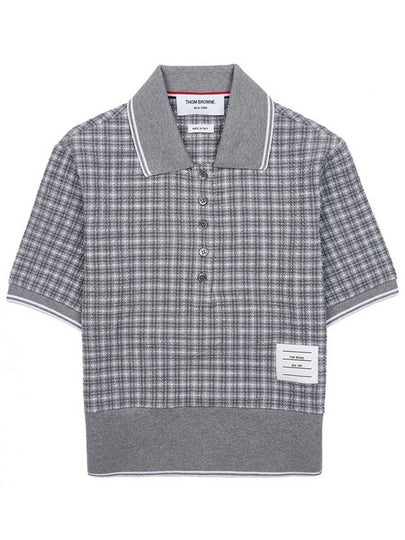 Checked Tweed Shrunken Short Sleeve Polo Grey - THOM BROWNE - BALAAN 2