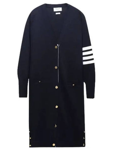 Diagonal stripe Milanese stitch merino wool long cardigan women - THOM BROWNE - BALAAN 1