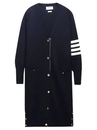 Diagonal stripe Milanese stitch merino wool long cardigan - THOM BROWNE - BALAAN 1