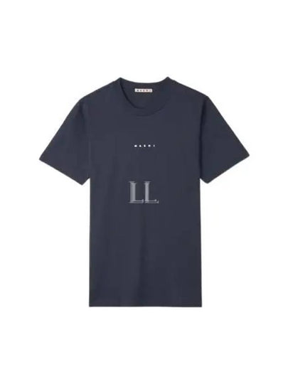 Classic Logo Print Cotton Short Sleeve T-Shirt Navy - MARNI - BALAAN 2