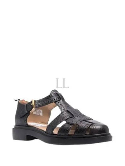 Vitello Brogue Fisherman Calf Leather Sandals Black - THOM BROWNE - BALAAN 2