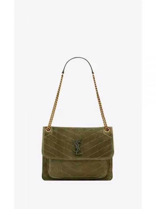 Nikki Chain Medium Suede Shoulder Bag Green - SAINT LAURENT - BALAAN 2