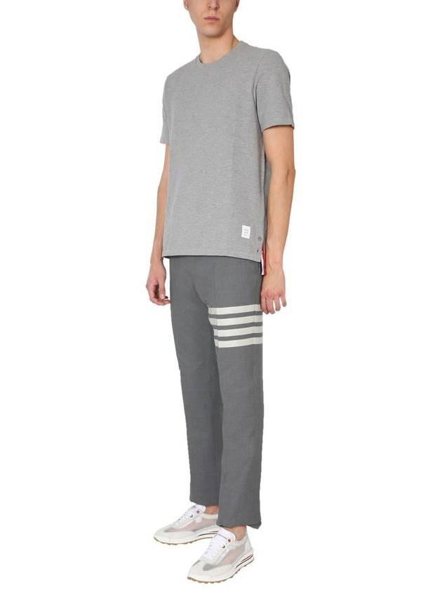 Men's Center Back Striped Short Sleeve T-Shirt Light Grey - THOM BROWNE - BALAAN 4