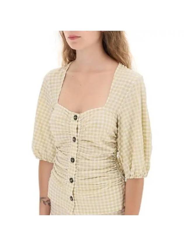 Gingham Check Printed Gathered Blouse Yellow - GANNI - BALAAN 5