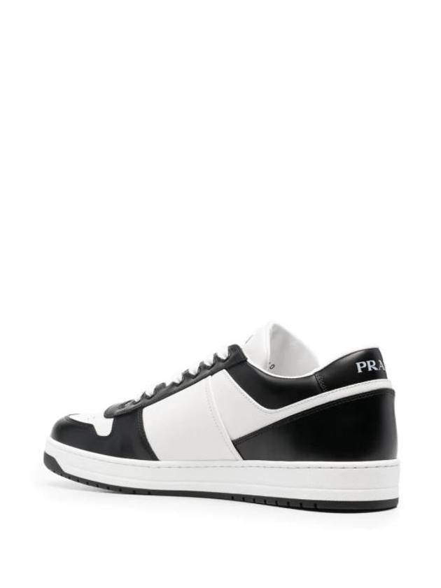 Men's Downtown Triangle Logo Leather Low Top Sneakers White Black - PRADA - BALAAN 4