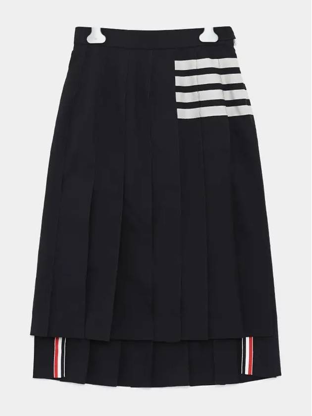 4 Bar Logo Plain Weave Wool Pleated Skirt Navy - THOM BROWNE - BALAAN 4