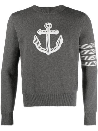 Men's Anchor Jacquard 4-Bar Crew Neck Knit Top Med Grey - THOM BROWNE - BALAAN 2