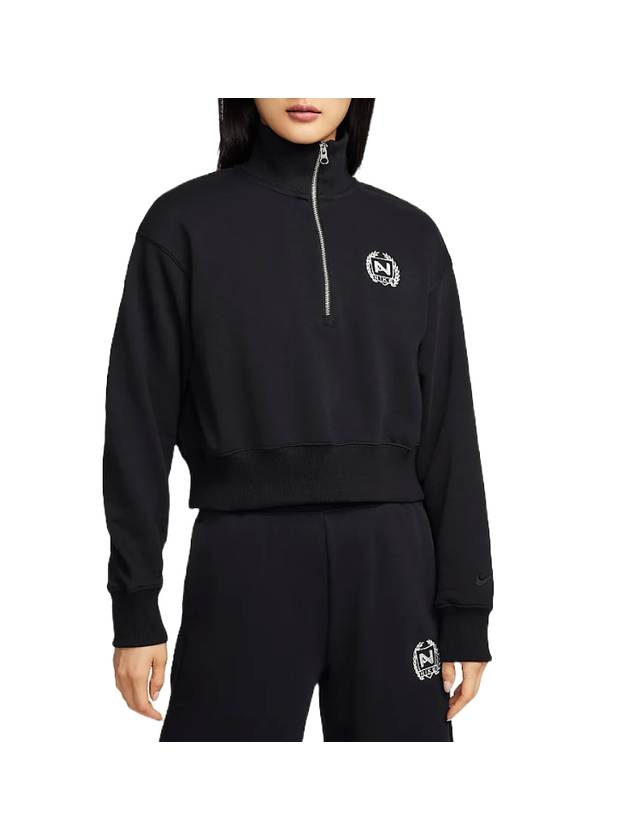 Women's Oversized Half Zip Crop Fleece Sweatshirt Black - NIKE - BALAAN 1