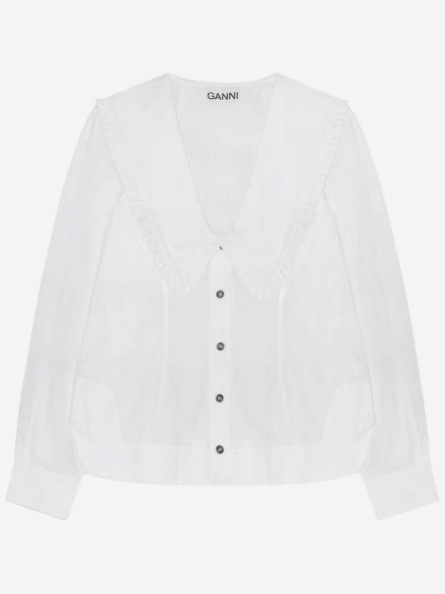 Women's Wide Collar Plunge Neck Cotton Shirt White - GANNI - BALAAN 2