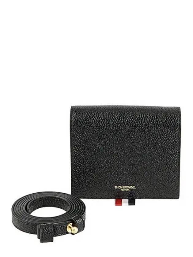 Pebble Calfskin Leather Card Holder With Strap Black - THOM BROWNE - BALAAN 2