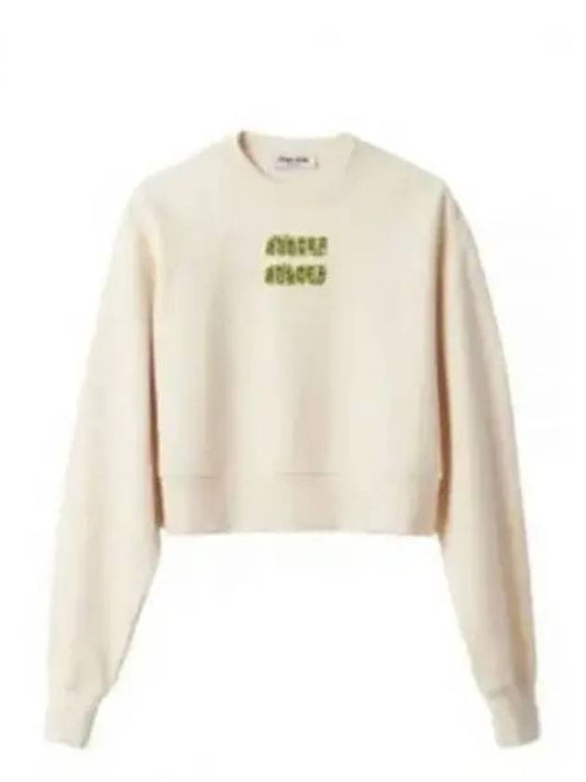 Embroidered Logo Cropped Sweatshirt Natural - MIU MIU - BALAAN 2