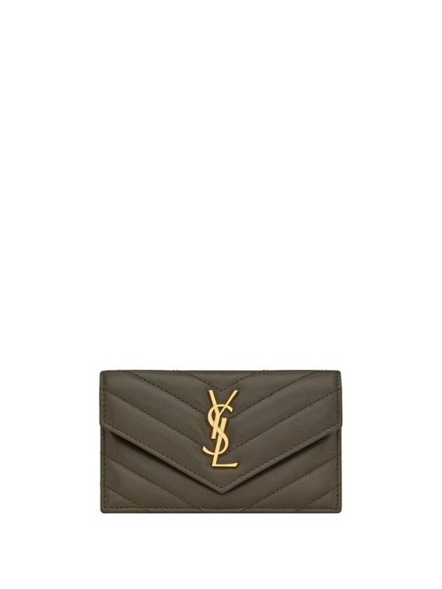 Cassandre Matelasse Fragment Lambskin Flap Card Wallet Green - SAINT LAURENT - BALAAN 1