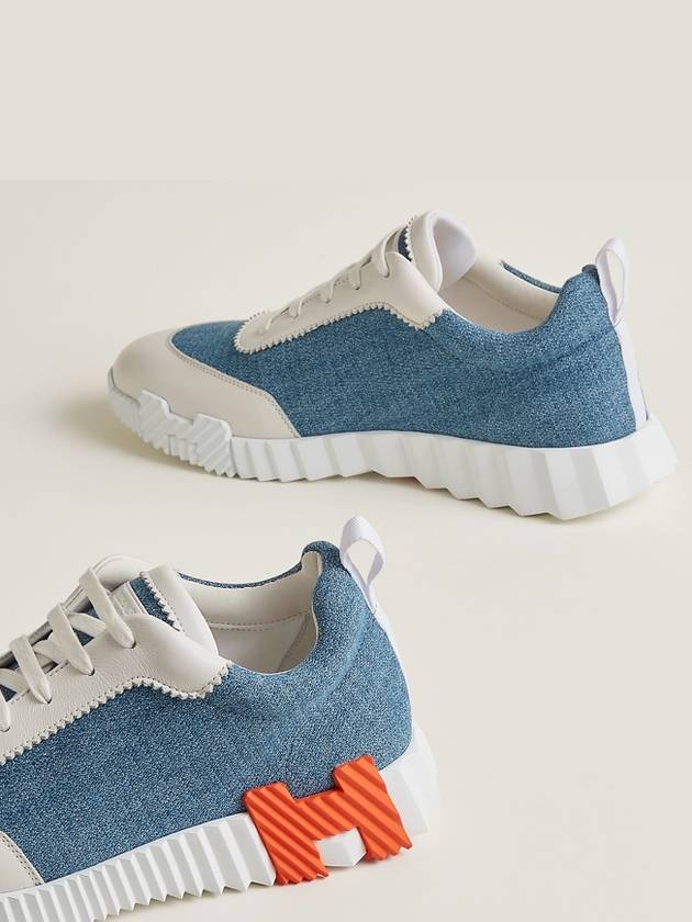 Bouncing Sneakers Chevron Denim Suede Goatskin & Bleu Clair Blanc - HERMES - BALAAN 9