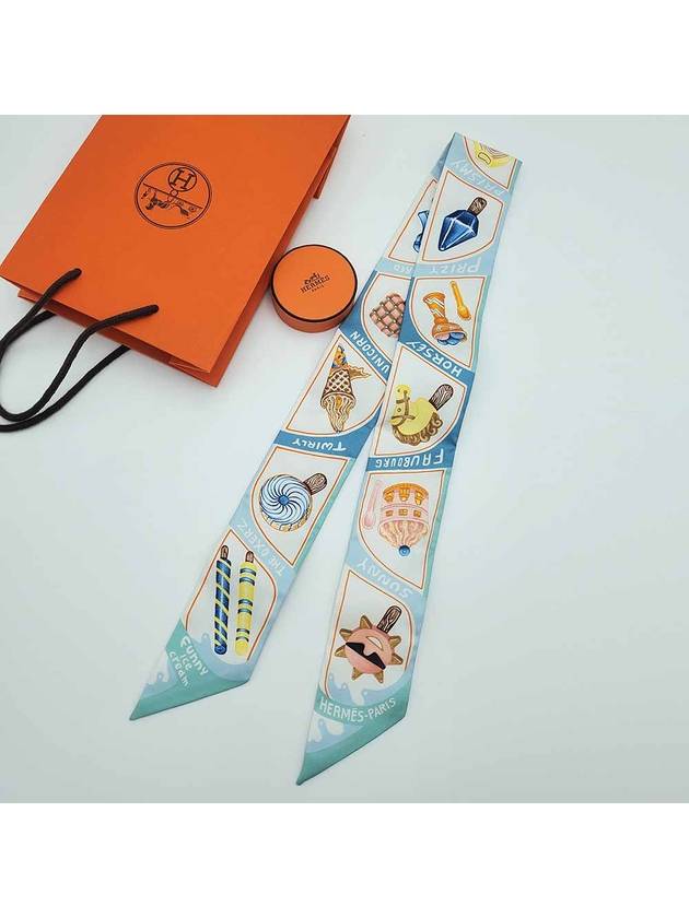 Funny Ice Cream Twilly Scarf Aqua - HERMES - BALAAN 4