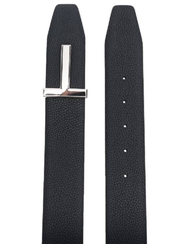 Sliver Soft Grain Leather T Icon Belt Dark Navy Black - TOM FORD - BALAAN 3