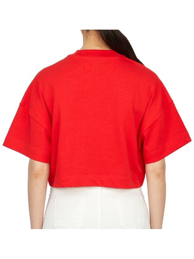 Logo Crop Short Sleeve T-shirt Red - AMI - BALAAN 5