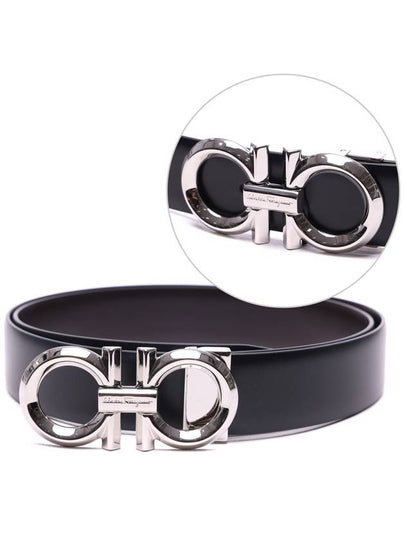 Gancini Buckle Reversible Leather Belt Black - SALVATORE FERRAGAMO - BALAAN 2