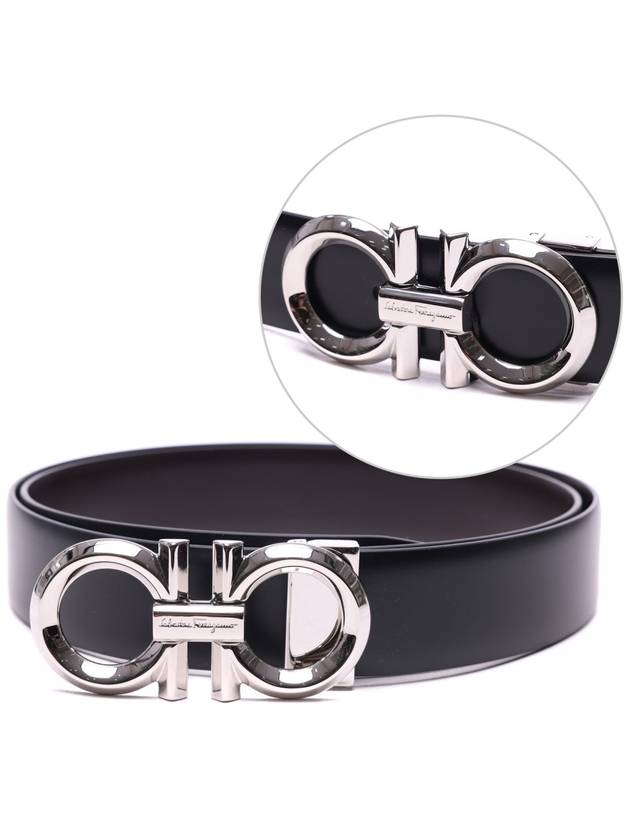 Gancini Buckle Reversible Leather Belt Black - SALVATORE FERRAGAMO - BALAAN 3