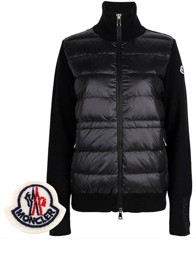 Black Tricot Logo Knit Mix Goose Down Zip up 9B00046 M1131 999 00566 - MONCLER - BALAAN 1