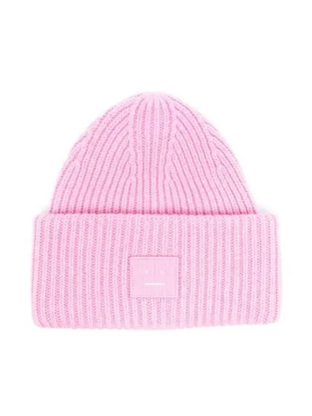 Face Patch Ribbed Wool Beanie Bubble Pink - ACNE STUDIOS - BALAAN 2