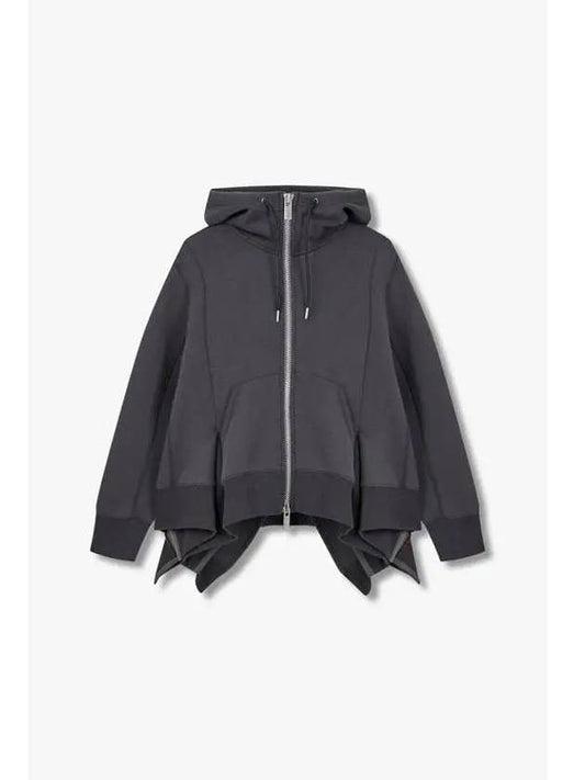 Women s Unbalanced Hem Sponge Hood Zip up Charcoal - SACAI - BALAAN 1