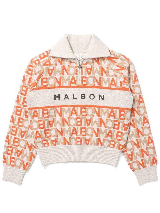 JACQUARD MOCKNECK SWEATER ORANGE WOMAN - MALBON GOLF - BALAAN 1