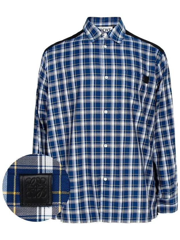 Fleece Back Check Cotton Long Sleeve Shirt Black Blue - LOEWE - BALAAN 4