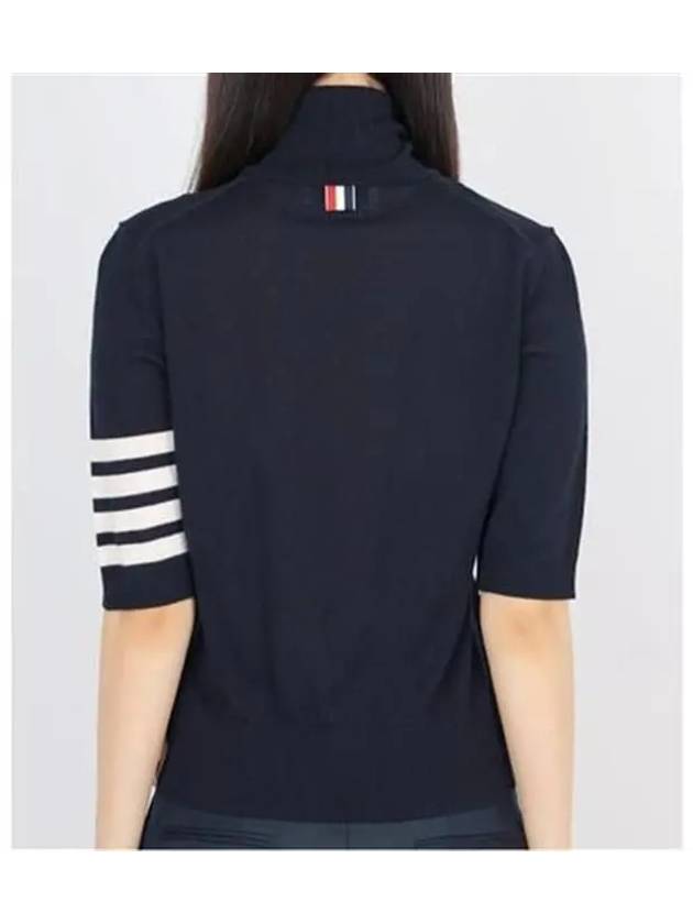 Fine Merino 4 Bar Relaxed Short Sleeve Turtleneck Navy - THOM BROWNE - BALAAN 3