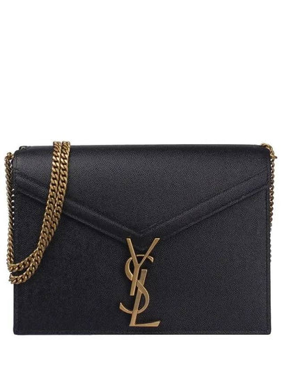 Cassandra Medium Chain Bag in Grain de Poudre Embossed Leather Black - SAINT LAURENT - BALAAN 2