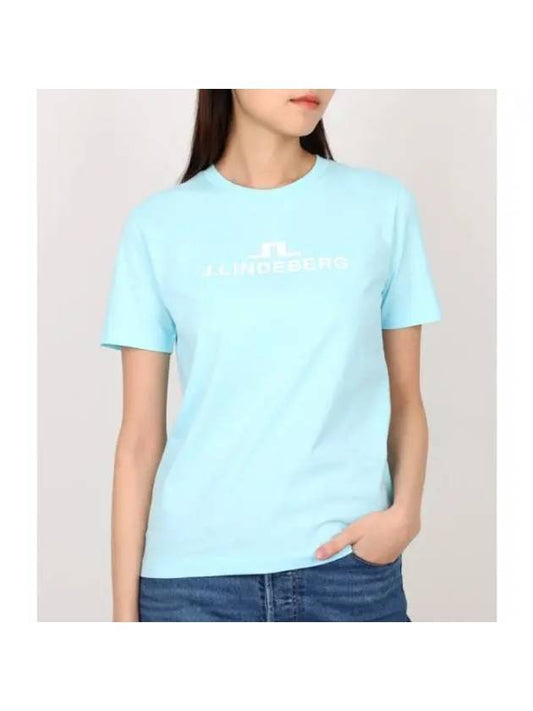 Alpha Logo Print Short Sleeve T-Shirt Light Blue - J.LINDEBERG - BALAAN 1